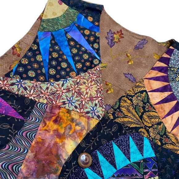 Hand Crafted Patchwork Tie-Dye Floral Print Bohemian One Button Vest Sz L/XL - Picture 11 of 16